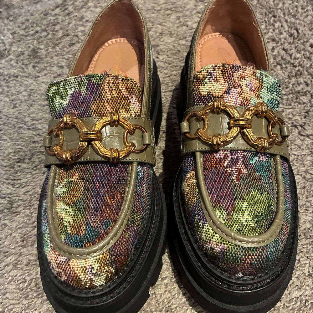 Circus by Sam Edelman Multicolor Floral Textile Loafers with Gold Hardware